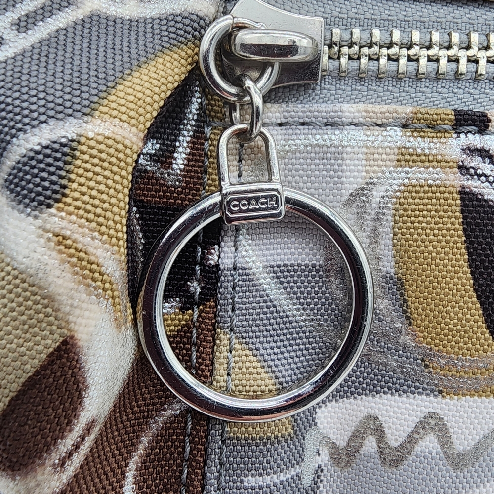 Coach Poppy Graffiti Glam Tote Canvas Silver Cream Tan Brown FLAWS - Picture 3 of 15